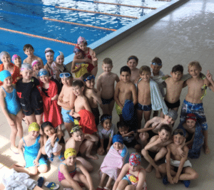 Year 4 children from Park Lane at the swimming pool Incheba