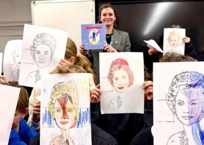 Students presenting their art works at Valdštejnská secondary campus